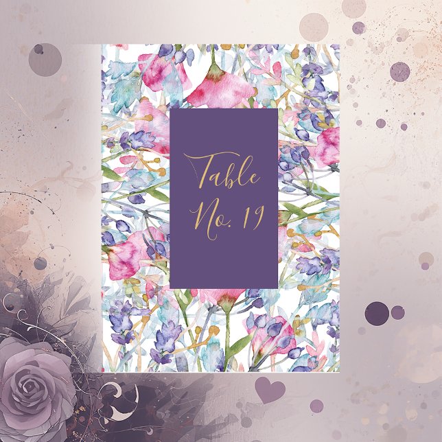 Numéro De Table lavande aquarelle fleur sauvage verdure feuillage (Créateur téléchargé)
