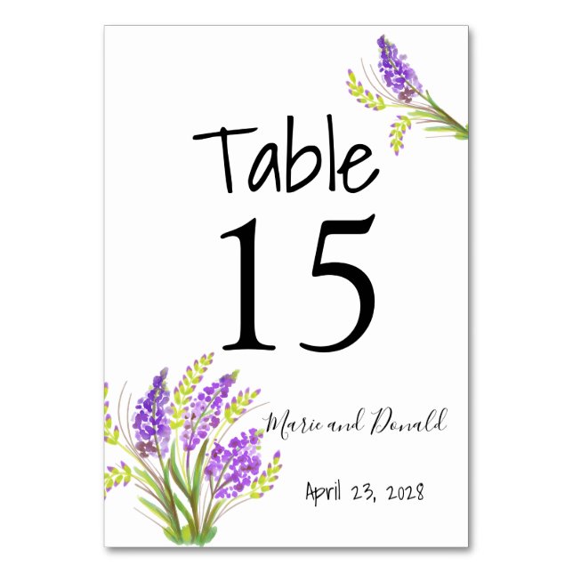 Numéro De Table Lavande d'aquarelle et fleurs vertes (Par défaut)