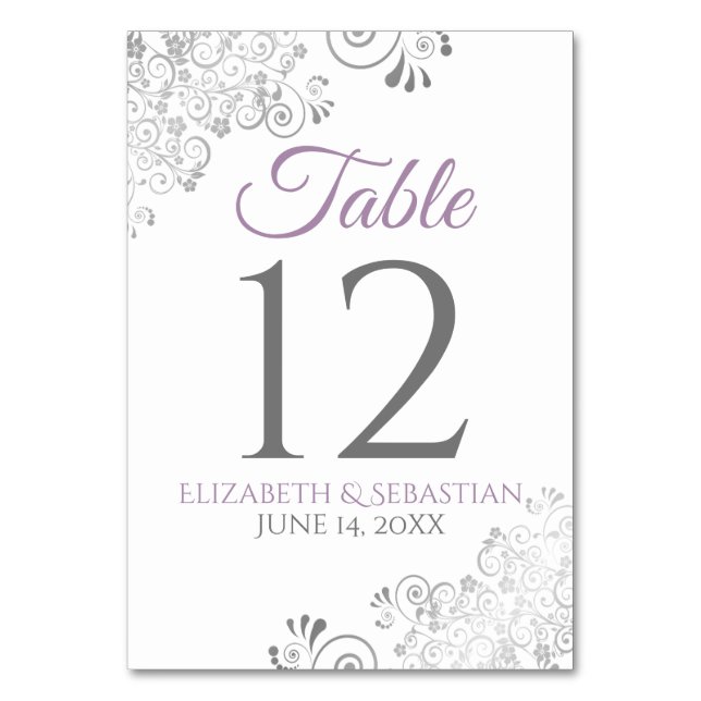 Numéro De Table Lavande violet et gris élégant Mariage en fibre (Par défaut)