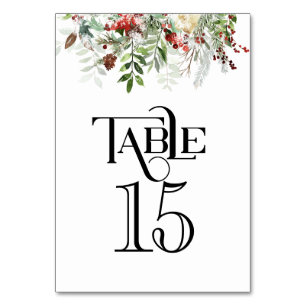 Numéro De Table Les verts de Noël à la réception de mariage blanc