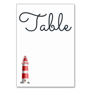 Numéro De Table Lighthouse Beach Rouge Blanc Mariage nautique