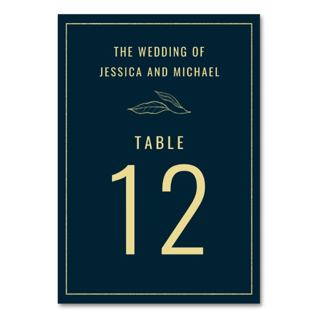 Numéro De Table Line Art Gold Feuilles Deep Blue Elegant Wedding (Par défaut)