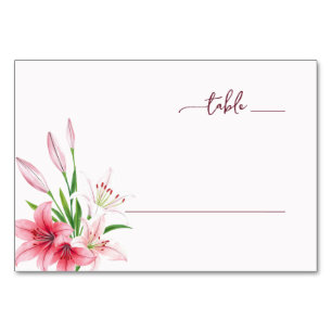 Numéro De Table Lis roses aquarelles romantiques
