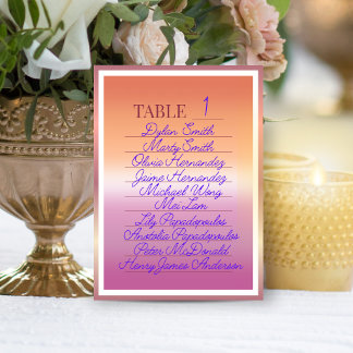 Numéro De Table Liste des invités avec dégradé du drapeau de fiert