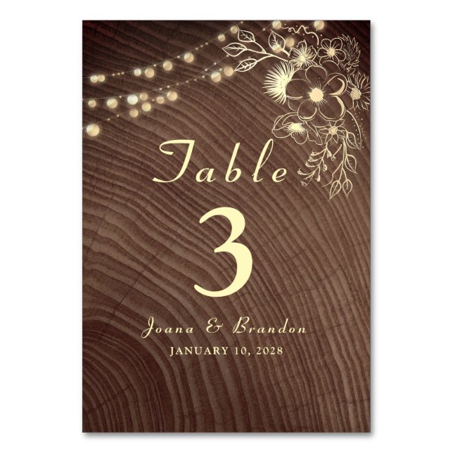 Numéro De Table Lumières de corde en bois rustique Mariage dentell (Par défaut)