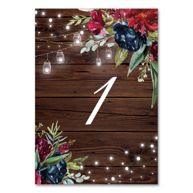 Numéro De Table Lumières Florales Bois Rustique Bourgogne Table 1  (Par défaut)