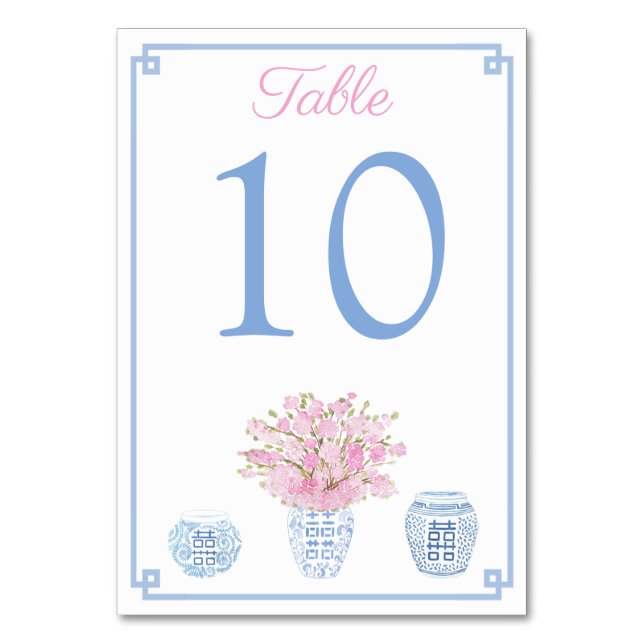Numéro De Table Luncheon de Baby Shower Bleu et Rose Chinoiserie  (Par défaut)