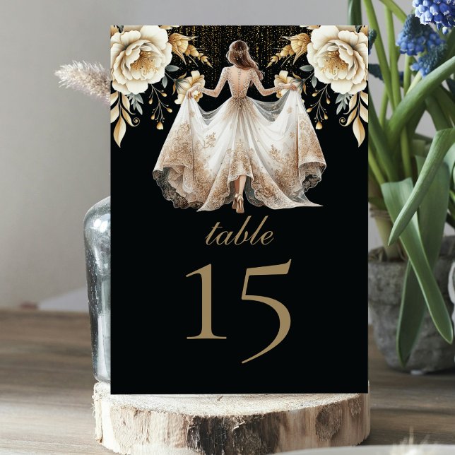 Numéro De Table Luxe Black Ivory & Gold Quinceañera (Créateur téléchargé)