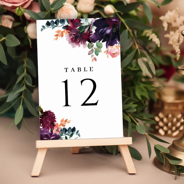 Numéro De Table Luxueux Mariage Floral Bourgogne (Créateur téléchargé)