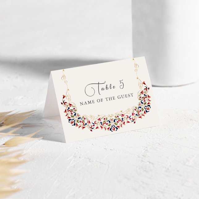 Numéro De Table Luxury Botanical Floral Paisley Wedding Place Card (Créateur téléchargé)