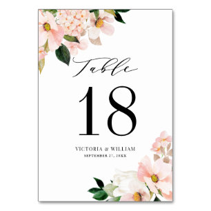 Numéro De Table Magnolias rose pâle et Hydrangeas or Rose