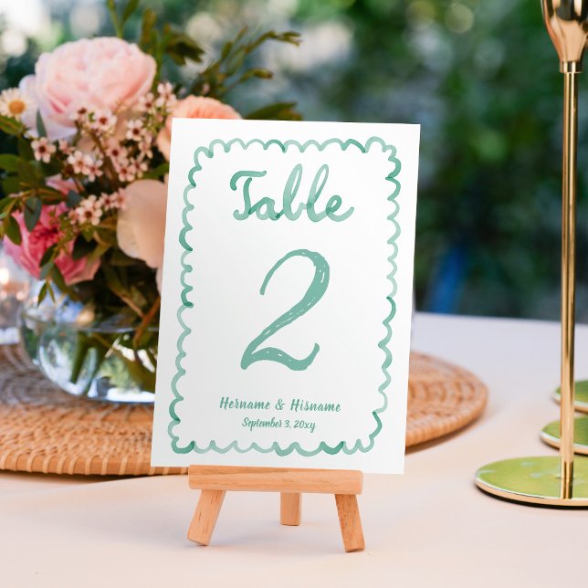 Numéro De Table Main fantaisiste fanée sur mesure Olive Green Whit (Créateur téléchargé)