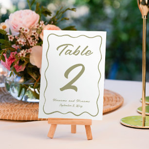 Numéro De Table Main Whimsical Personnalisée Écrite Olive Vert Bla
