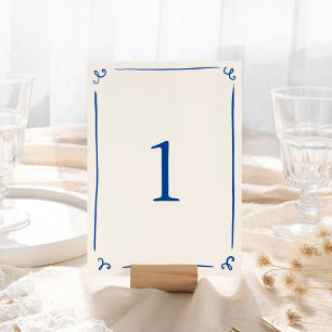 Numéro De Table Main Whimsical tirée bleu marine