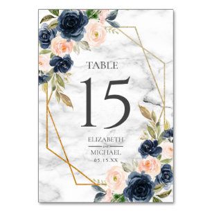 Numéro De Table Marbre bleu bleu marine Mariage géométrique floral