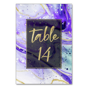 Numéro De Table Marbre pourpre avec feuille d'or Mariage