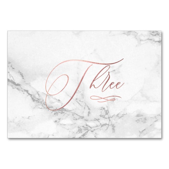 Numéro De Table Marbre Rose Gold Faux Romantique Calligraphie Troi (Devant)