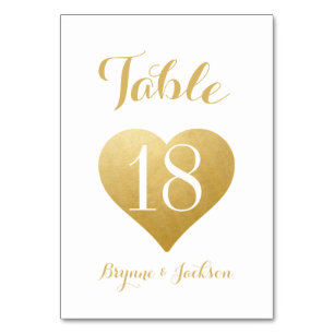 Numéro De Table Mariage à cœur d'or romantique