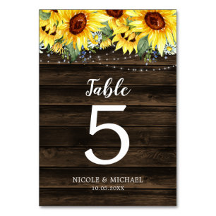 Numéro De Table Mariage à cordes florales de tournesol rustique