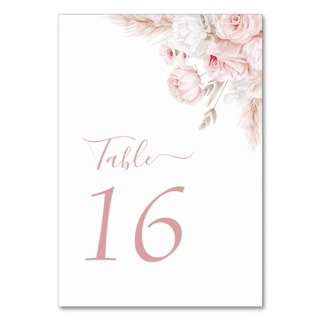 Numéro De Table mariage à fleurs rose moderne et poussiéreuse (Par défaut)