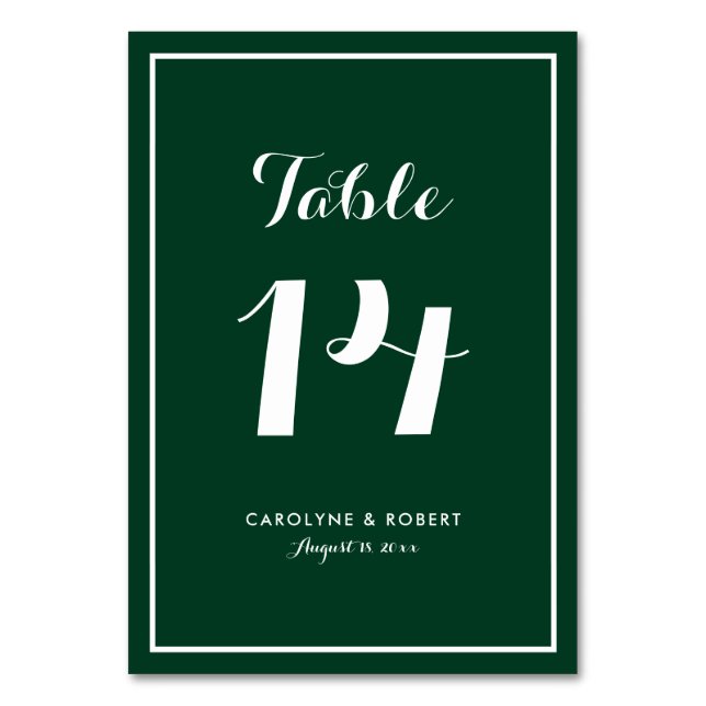 Numéro De Table Mariage à la calligraphie moderne vert forêt (Par défaut)
