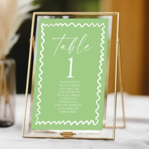 Numéro De Table Mariage à la frontière ondulée verte et citron whi