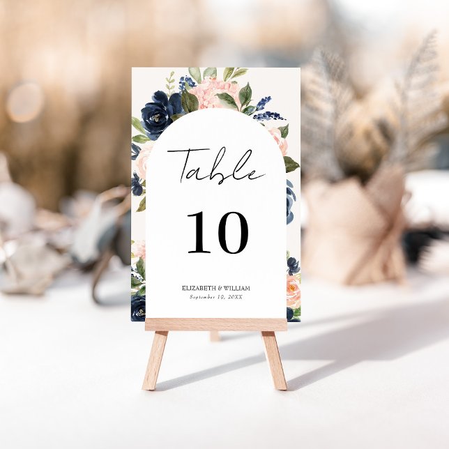 Numéro De Table Mariage à la Navy et au Blush Floral Script Fantai (Créateur téléchargé)
