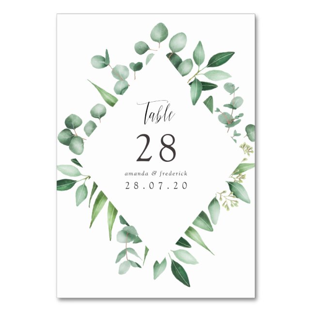 Numéro De Table Mariage à l'aquarelle Eucalyptus Verdure (Par défaut)