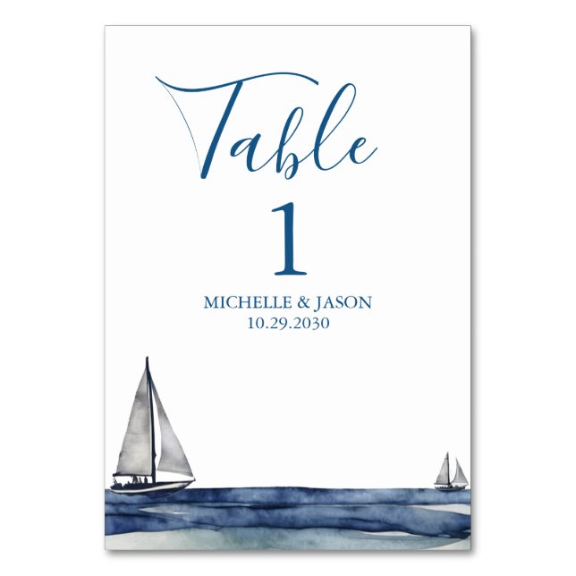 Numéro De Table Mariage à l'aquarelle nautique de voilier branché  (Par défaut)