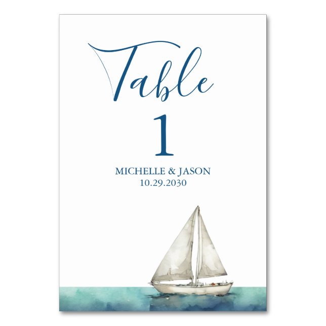 Numéro De Table Mariage à l'aquarelle nautique voilier tendance  (Par défaut)