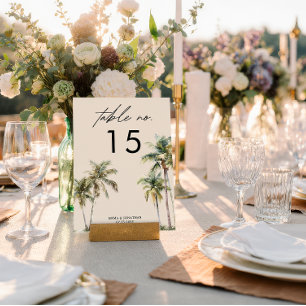Numéro De Table Mariage à l'aquarelle Palmier Destination côtière