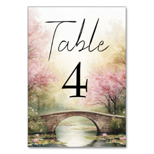 Numéro De Table Mariage à l'aquarelle romantique Pont & Fleurs ros
