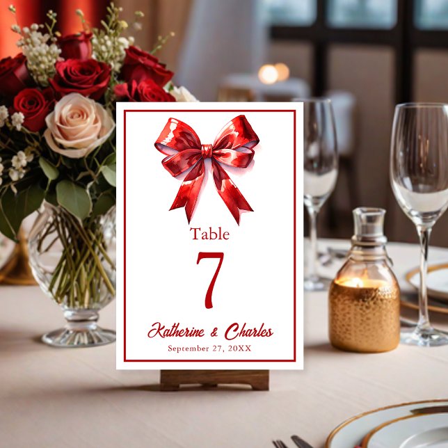 Numéro De Table Mariage à ruban rouge moderne (Créateur téléchargé)