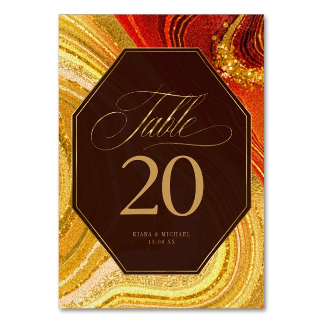 Numéro De Table Mariage Agate Abstrait Hot Orange ID827 (Par défaut)