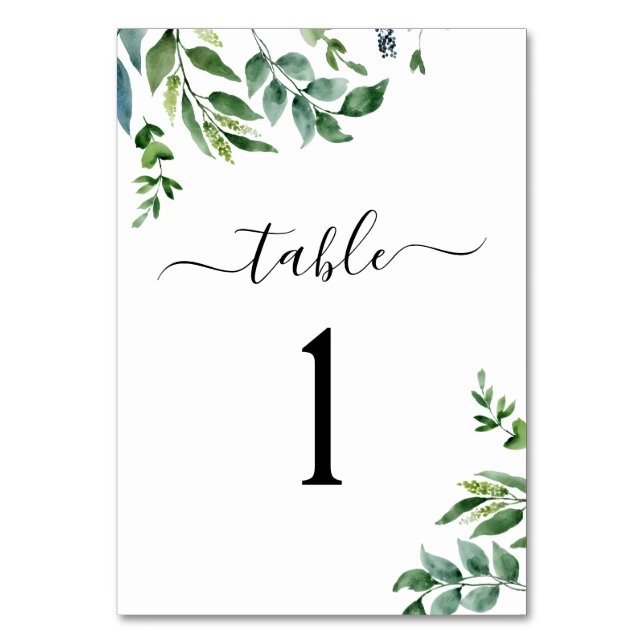 Numéro De Table Mariage aquarelle de verdure botanique (Dos)