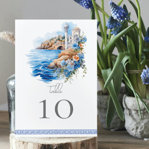 Numéro De Table Mariage aquarelle Grèce