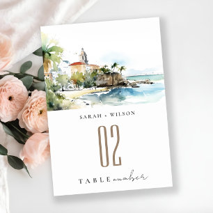 Numéro De Table Mariage aquarelle paysage San Juan Porto Rico