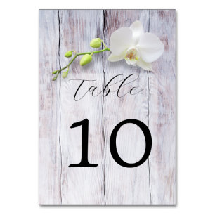 Numéro De Table Mariage Arrière - plan blanc orchidée en bois