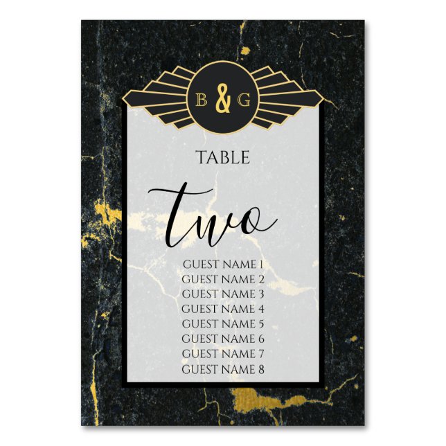 Numéro De Table Mariage Art déco en marbre d'or noir (Par défaut)