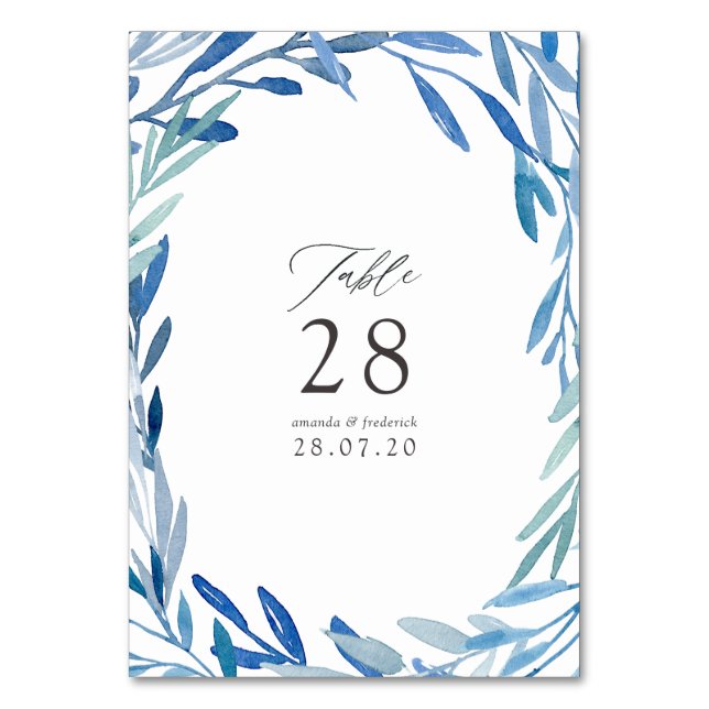 Numéro De Table Mariage aux feuilles d'indigo aquarelle marine (Par défaut)