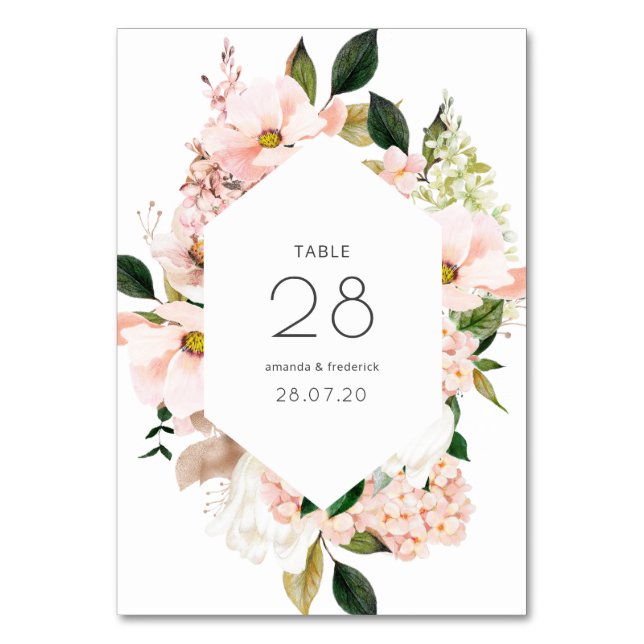 Numéro De Table Mariage aux Hydrangeas Rose Pâle Pastel Aquarelle (Par défaut)