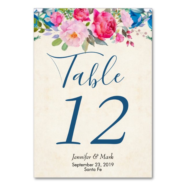 Numéro De Table Mariage avec une bordure de rose rose et de pivoin (Par défaut)