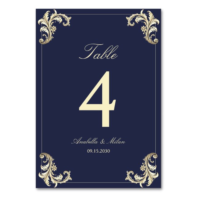 Numéro De Table Mariage baroque bleu marine (Par défaut)