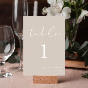 Numéro De Table Mariage Beige Neutre Élégant