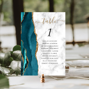 Numéro De Table Mariage Bille de Nacre Bleu Sarcelle Or