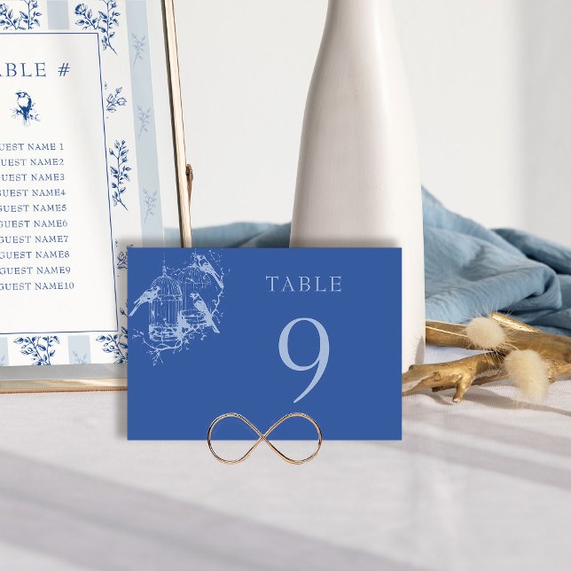 Numéro De Table Mariage Birdcage (Blue Wedding Table Number Card from Chinoiserie Wedding Collection by Darling & May)