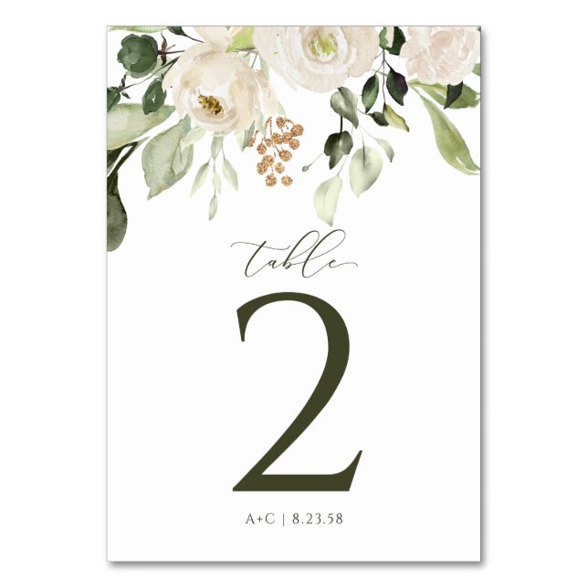 Numéro De Table Mariage Blanc Floral Verdure Botanique Or (Par défaut)