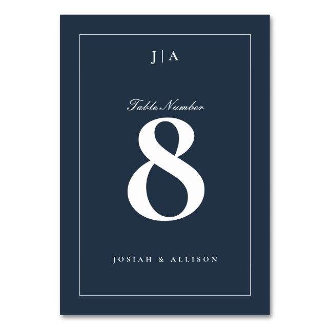 Numéro De Table Mariage bleu classique de la marine (Par défaut)