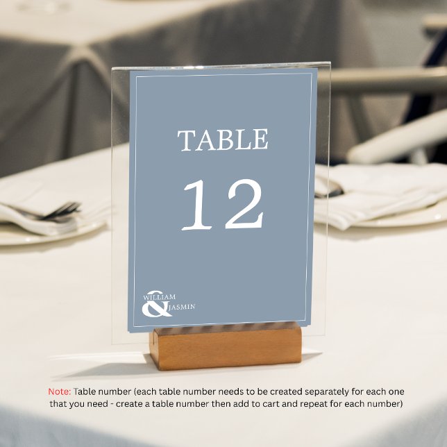Numéro De Table Mariage bleu Dusty moderne unique avec noms et (Créateur téléchargé)