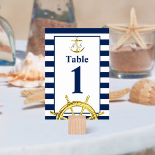 Numéro De Table Mariage bleu et or marine